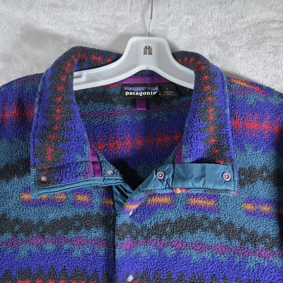 Patagonia Synchilla Snap-T Sacajawea Bluegrass Aztec Men Size Large Blue Vtg USA - Picture 4 of 11